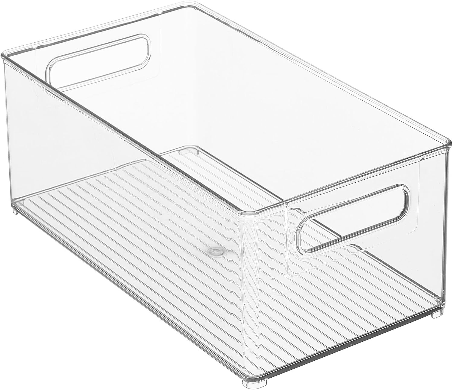 image:imagemDesign Plastic Kitchen Organizer Storage Holder Bin with Handles for Pantry Cupboard Cabinet FridgeFreezer Shelves Counter Holds Canned Food Snacks Ligne Collection 4 Pack Clear145 x 8 x 6