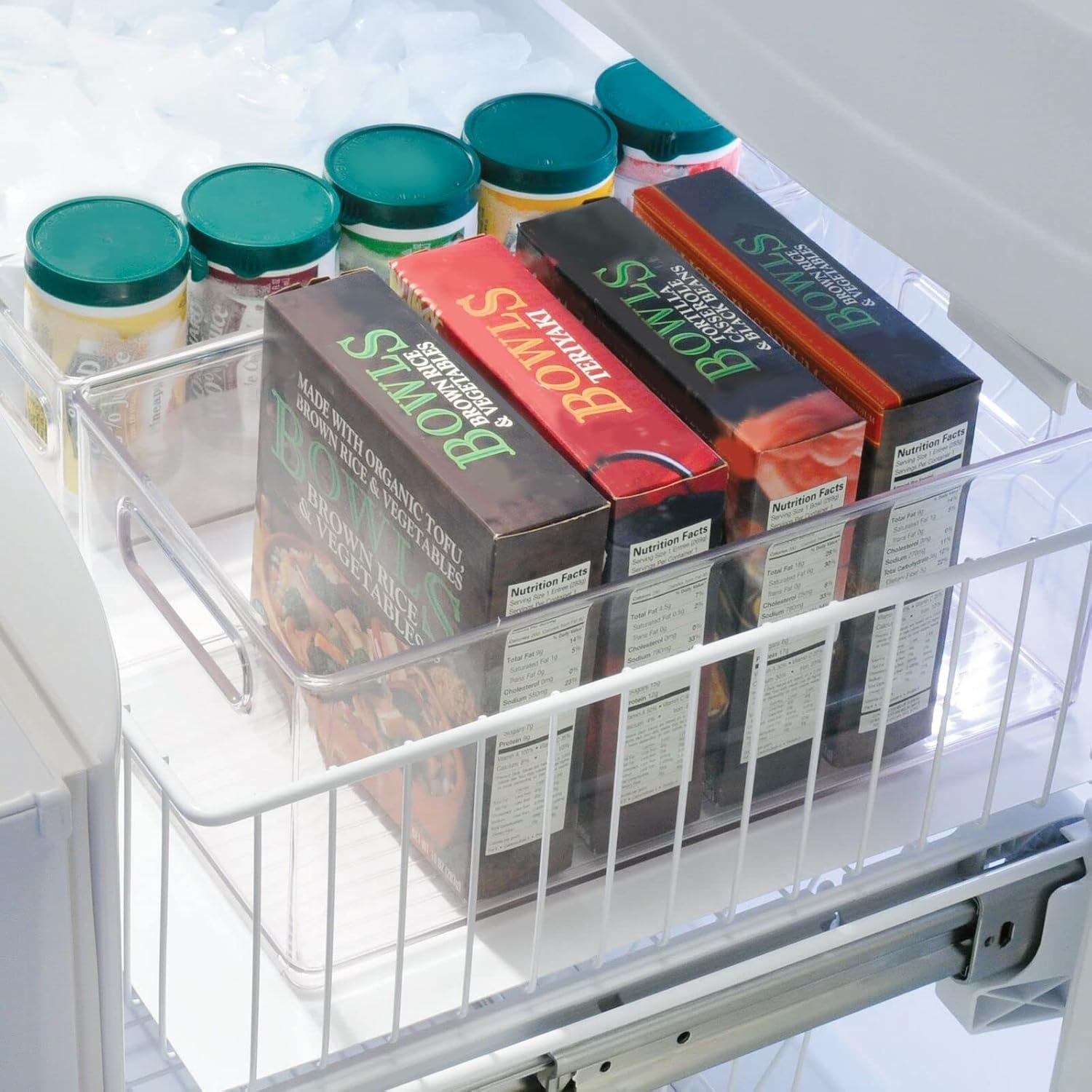 image:imagemDesign Plastic Kitchen Organizer Storage Holder Bin with Handles for Pantry Cupboard Cabinet FridgeFreezer Shelves Counter Holds Canned Food Snacks Ligne Collection 4 Pack Clear145 x 8 x 6