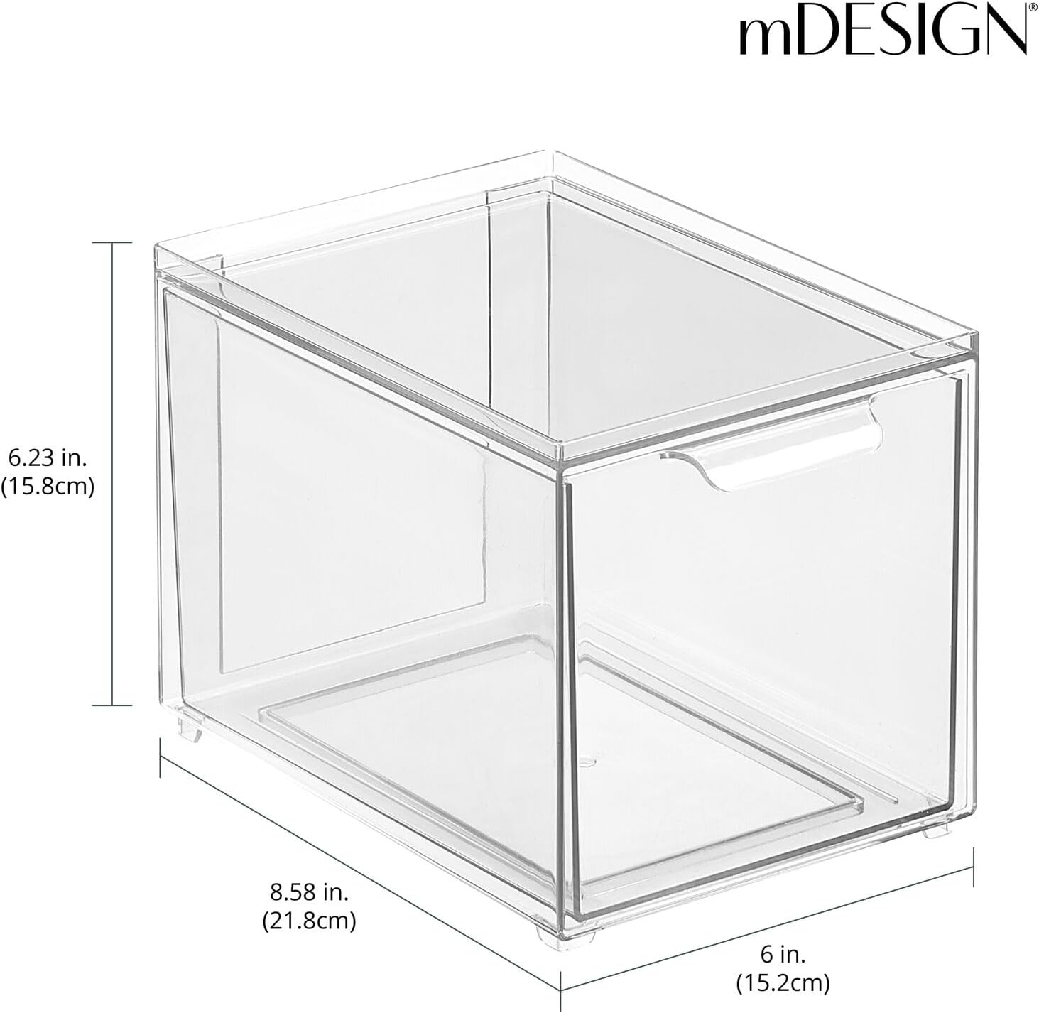 image:imagemDesign Stackable Storage Containers Box with 2 PullOut Drawers Stacking Plastic Drawer Bins for Closet Organization Linen Coat Bedroom or Entryway Closets Lumiere Collection 4 Pack Clear8 x 6 x 6 Pack of 2