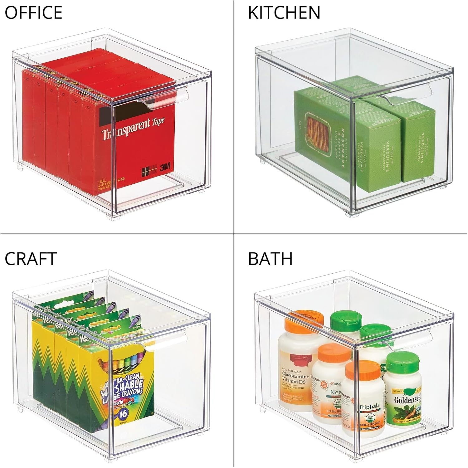 image:imagemDesign Stackable Storage Containers Box with 2 PullOut Drawers Stacking Plastic Drawer Bins for Closet Organization Linen Coat Bedroom or Entryway Closets Lumiere Collection 4 Pack Clear8 x 6 x 6 Pack of 2