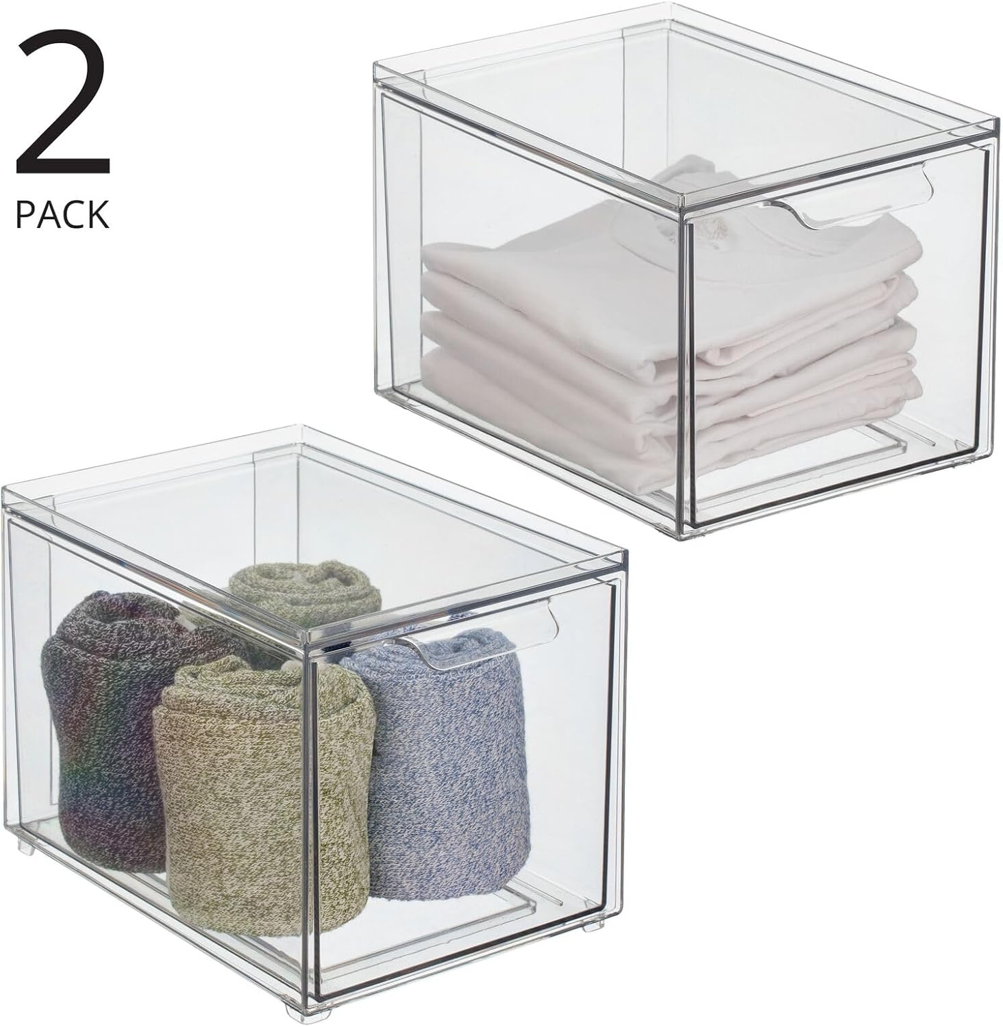 image:imagemDesign Stackable Storage Containers Box with 2 PullOut Drawers Stacking Plastic Drawer Bins for Closet Organization Linen Coat Bedroom or Entryway Closets Lumiere Collection 4 Pack Clear8 x 6 x 6 Pack of 2