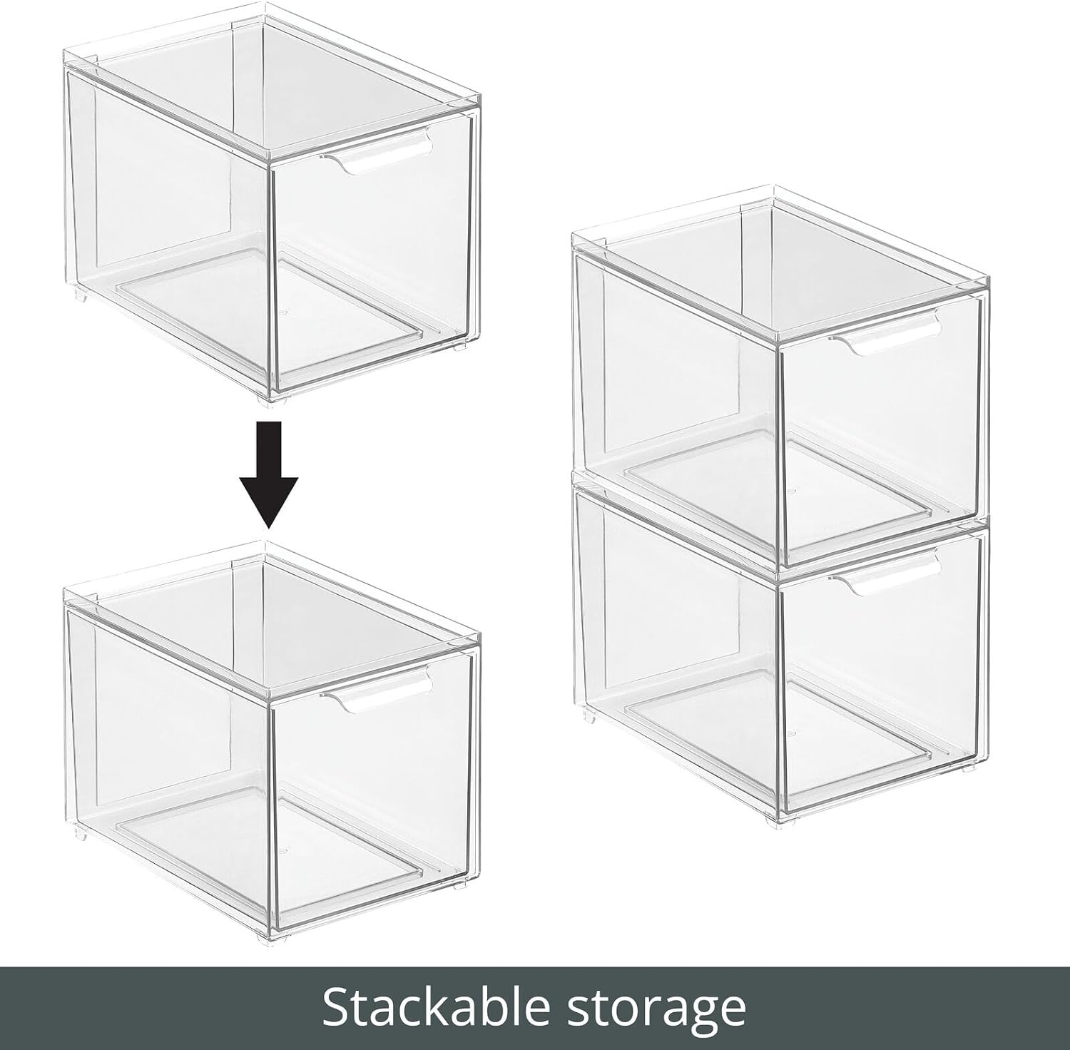 image:imagemDesign Stackable Storage Containers Box with 2 PullOut Drawers Stacking Plastic Drawer Bins for Closet Organization Linen Coat Bedroom or Entryway Closets Lumiere Collection 4 Pack Clear8 x 6 x 6 Pack of 2