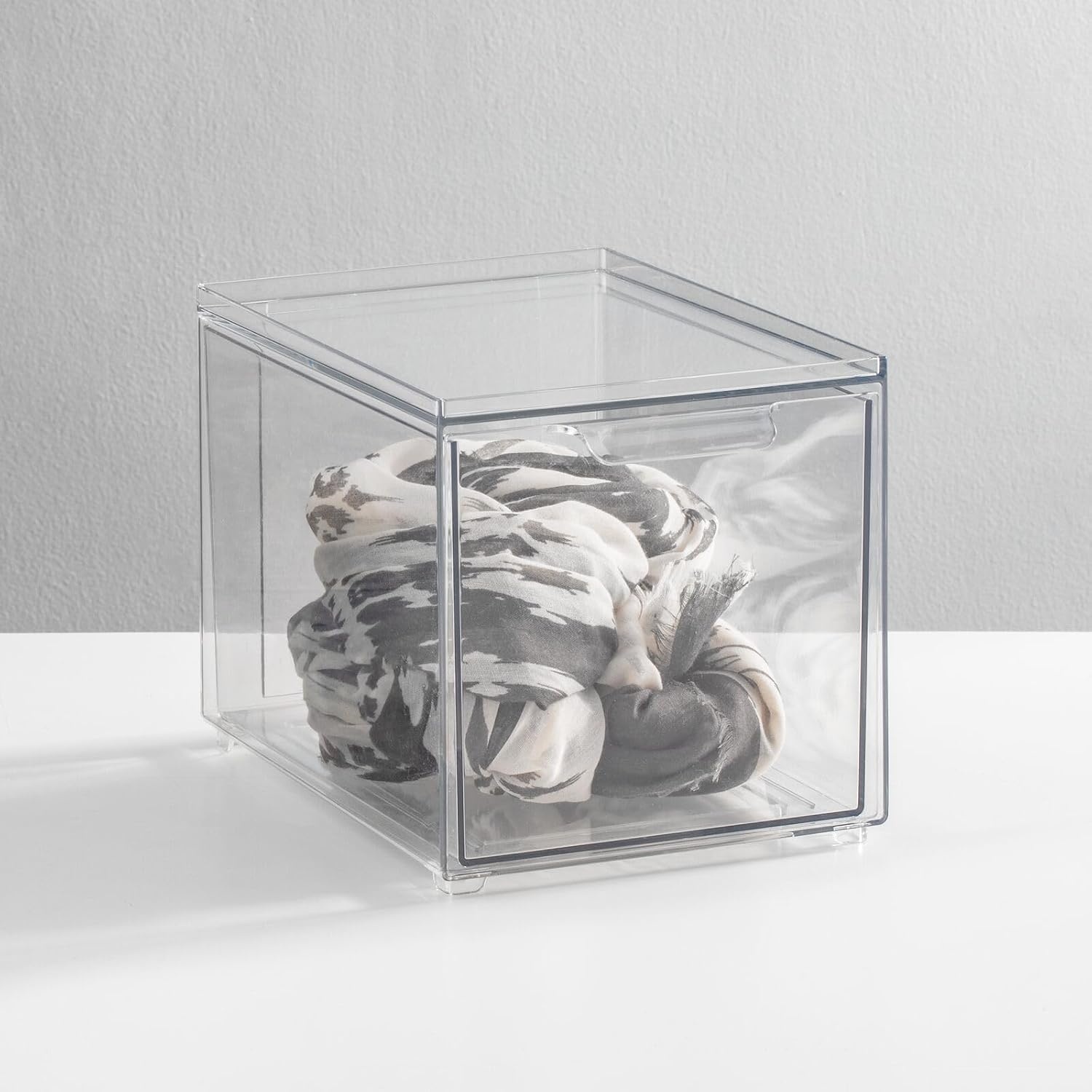 image:imagemDesign Stackable Storage Containers Box with 2 PullOut Drawers Stacking Plastic Drawer Bins for Closet Organization Linen Coat Bedroom or Entryway Closets Lumiere Collection 4 Pack Clear8 x 6 x 6 Pack of 2