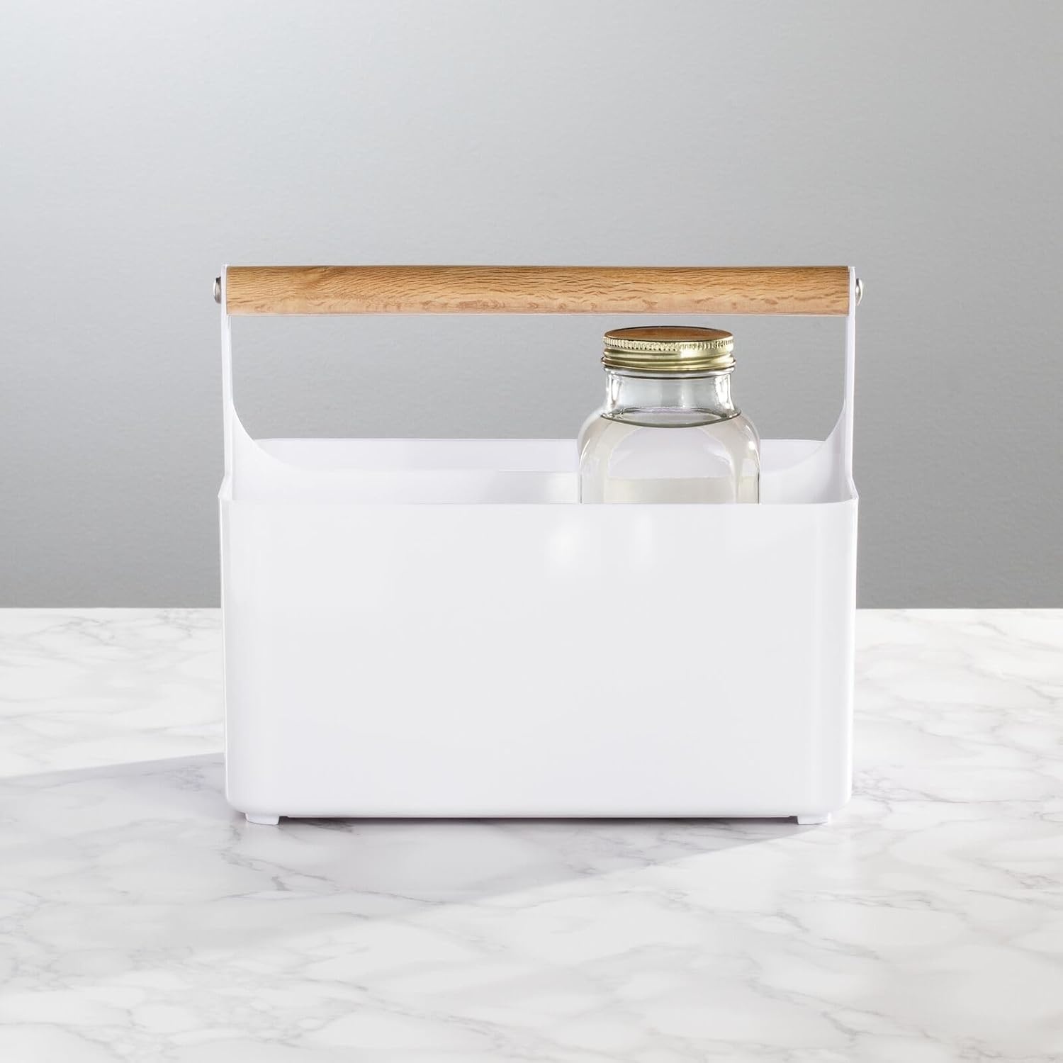 image:imagemDesign Plastic Portable Shower Caddy Divided Basket Bin Storage Organizer with Bamboo Handle for Bathroom Dorm Shelf amp Cabinet Holds Shampoo Conditioner Aura Collection WhiteNaturalWhiteNatural