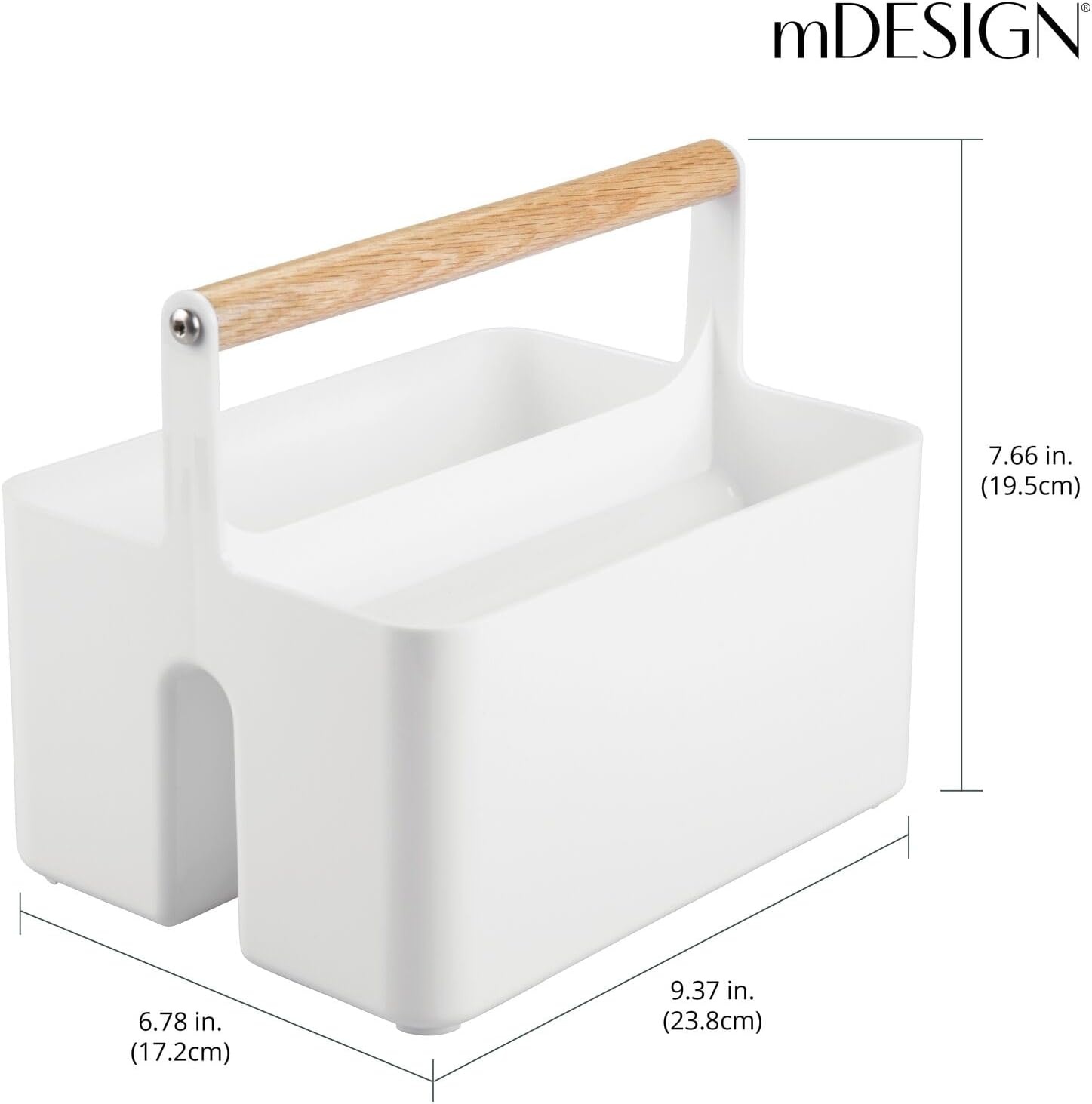 image:imagemDesign Plastic Portable Shower Caddy Divided Basket Bin Storage Organizer with Bamboo Handle for Bathroom Dorm Shelf amp Cabinet Holds Shampoo Conditioner Aura Collection WhiteNaturalWhiteNatural