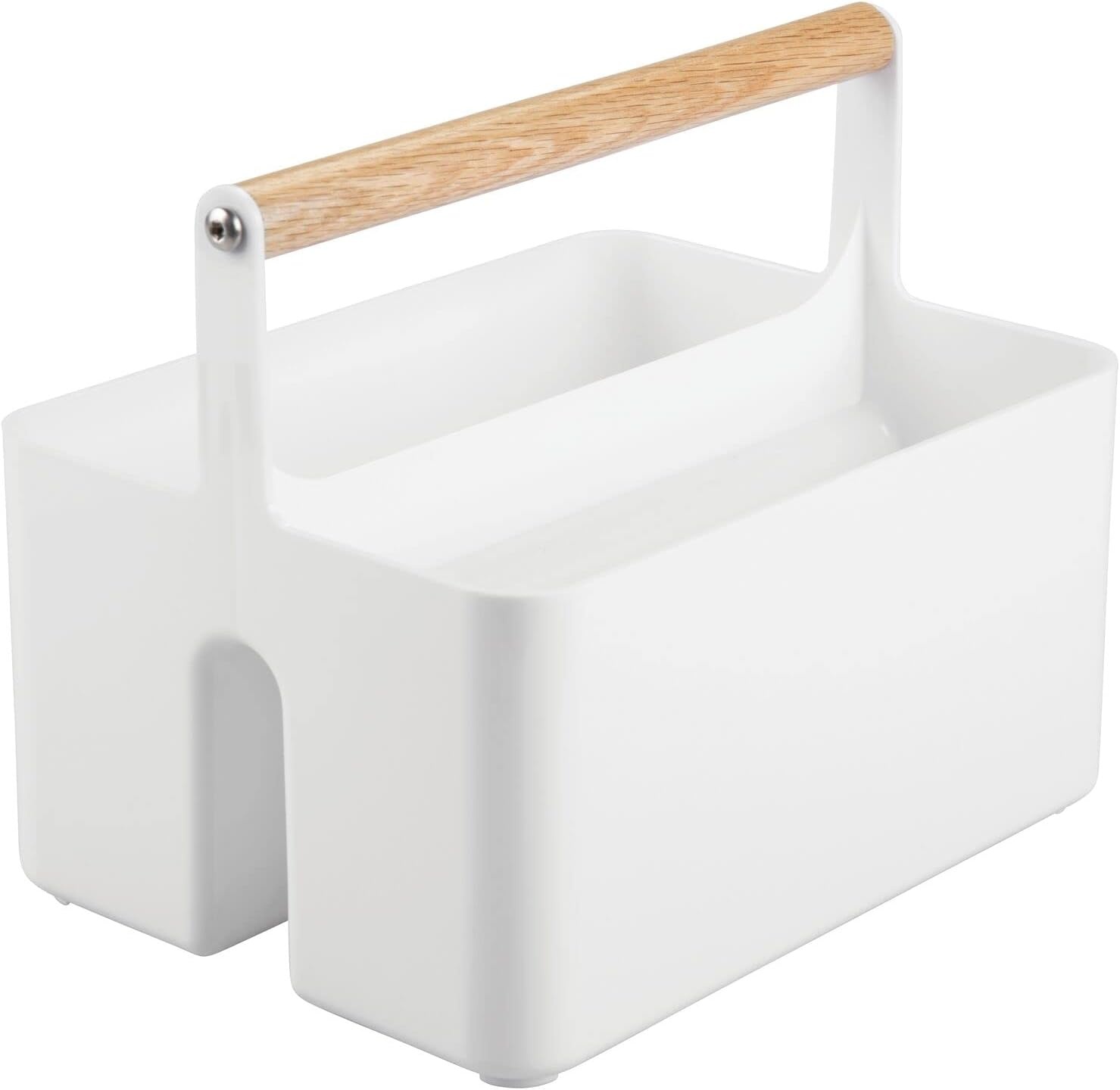 image:imagemDesign Plastic Portable Shower Caddy Divided Basket Bin Storage Organizer with Bamboo Handle for Bathroom Dorm Shelf amp Cabinet Holds Shampoo Conditioner Aura Collection WhiteNaturalWhiteNatural