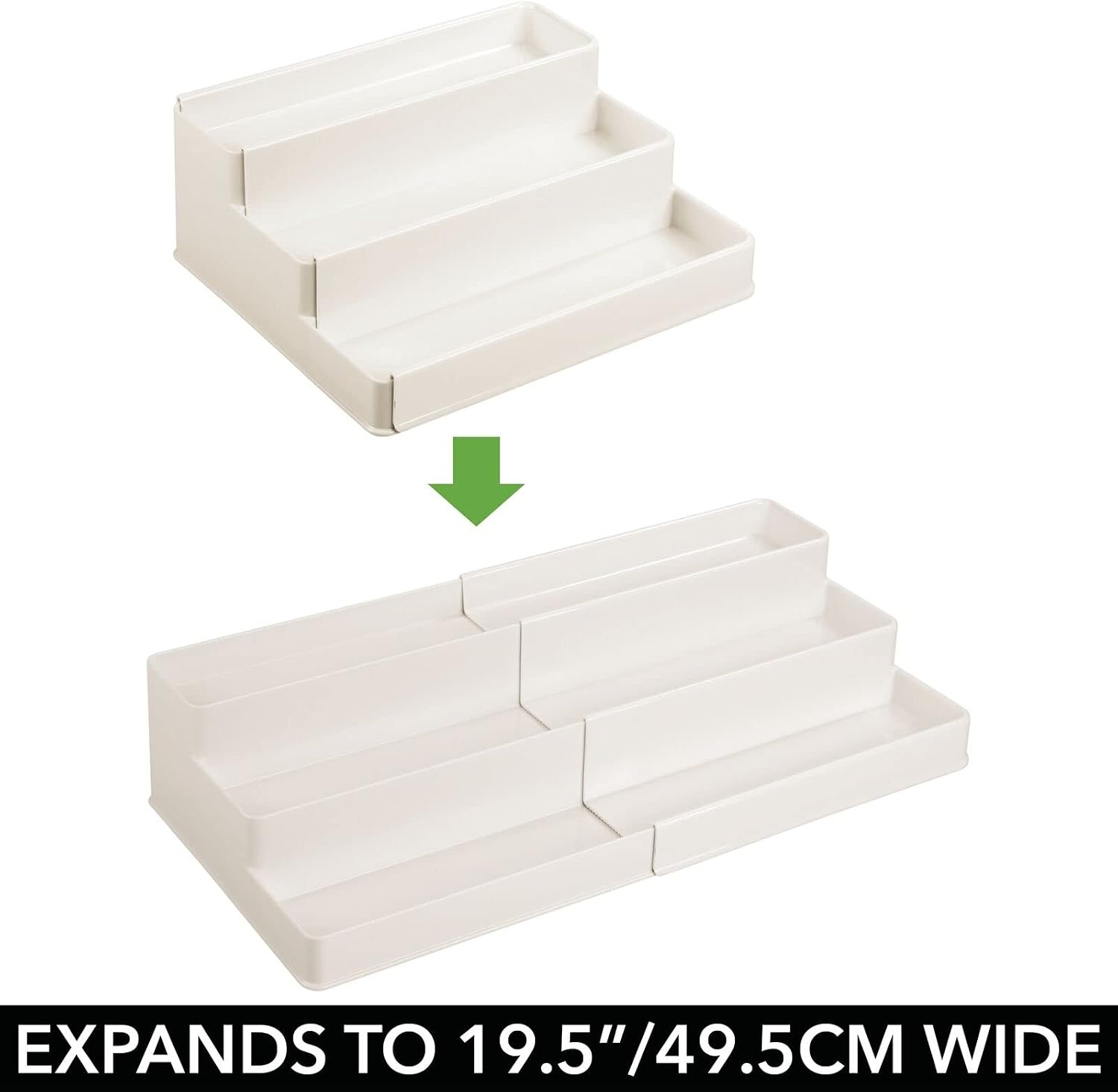 image:imagemDesign Plastic Expandable 3Tier Shelf Rack Organizer Storage for Bathroom Vanity Cabinet Cupboard Drawer Holds Medicine Vitamins Supplements Cosmetics Ligne Collection WhiteCream