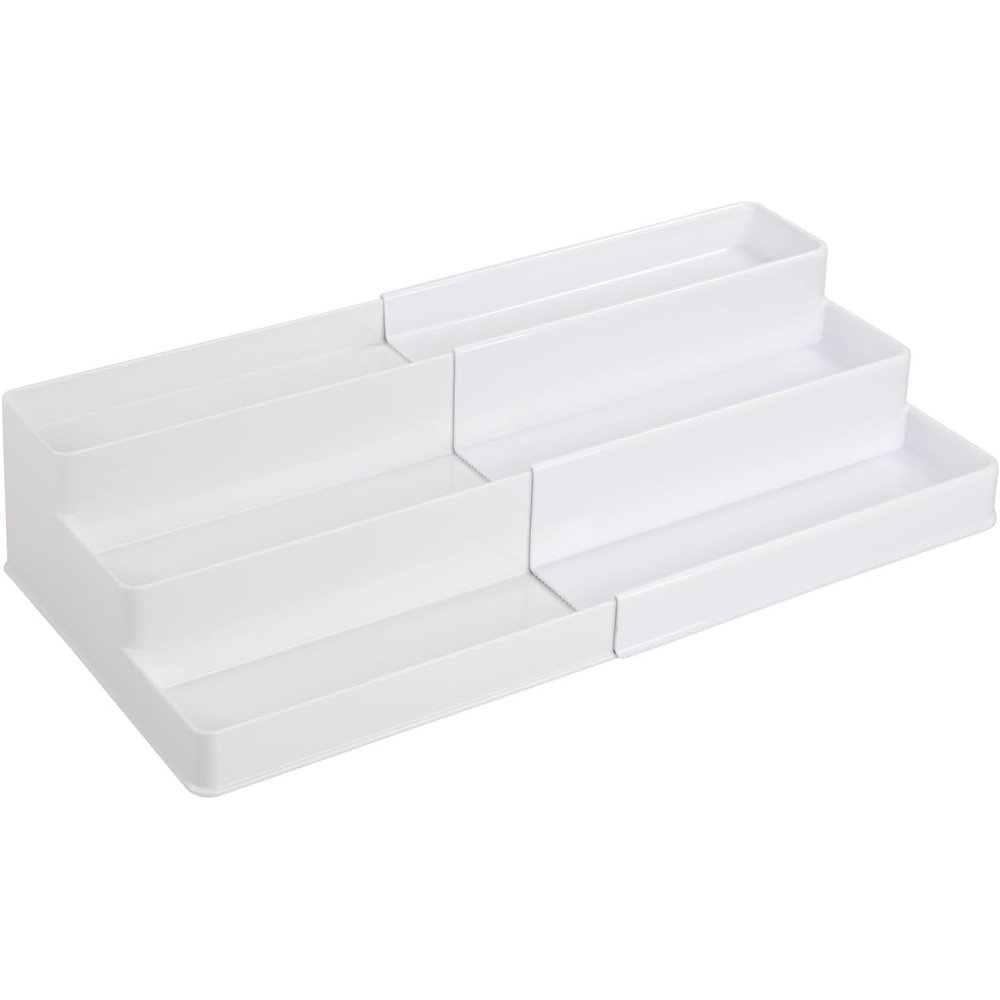 image:imagemDesign Plastic Expandable 3Tier Shelf Rack Organizer  Storage for Bathroom Vanity Cabinet Cupboard Drawer  Holds Medicine Vitamins Supplements Cosmetics  Ligne Collection  WhiteWhite