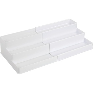 mDesign Plastic Expandable 3-Tier Shelf Rack Organizer – Storage for Bathroom Vanity, Cabinet, Cupboard, Drawer – Holds Medicine, Vitamins, Supplements, Cosmetics – Ligne Collection – White(White)