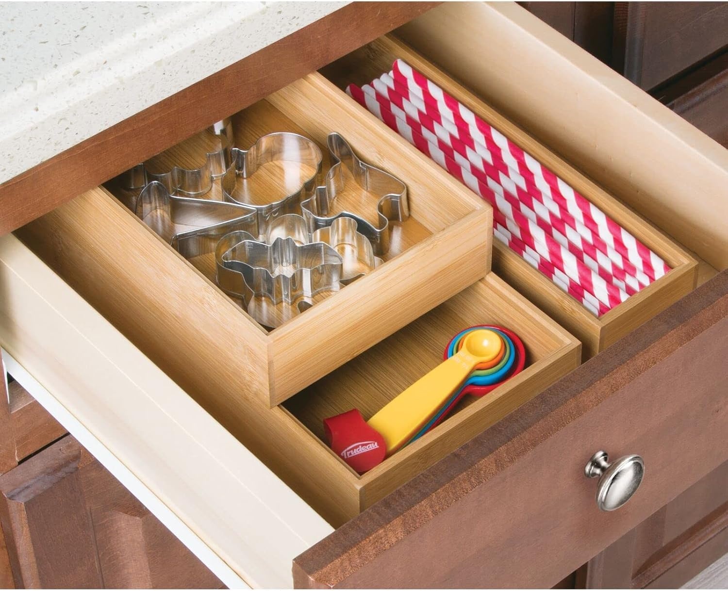 image:imagemDesign Pack of 2 Functional Drawer Organiser Elegant Bamboo Kitchen Drawer Divider for Cutlery Silverware Utensils Convenient Drawer Separator Light Brown152 x 229 x 51 cm