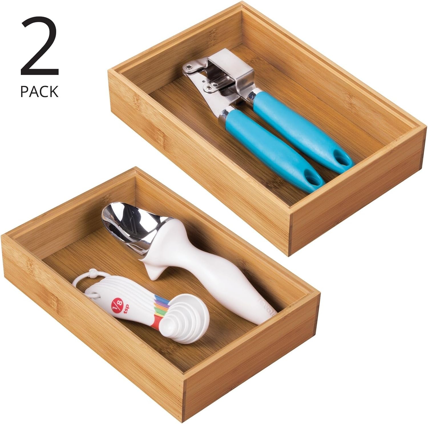 image:imagemDesign Pack of 2 Functional Drawer Organiser Elegant Bamboo Kitchen Drawer Divider for Cutlery Silverware Utensils Convenient Drawer Separator Light Brown152 x 229 x 51 cm