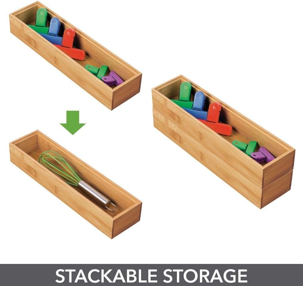 image:imagemDesign Pack of 2 Functional Drawer Organiser Elegant Bamboo Kitchen Drawer Divider for Cutlery Silverware Utensils Convenient Drawer Separator Light Brown7 6 cm x 30 5 cm x 5 1 cm