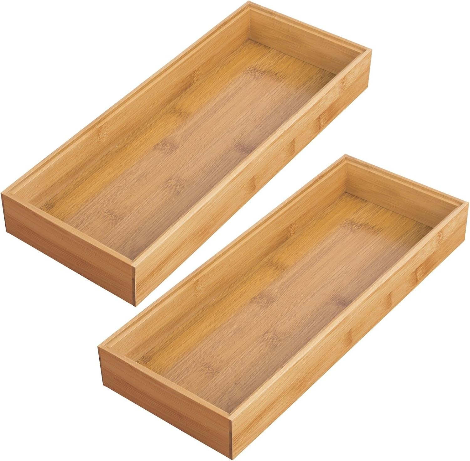 image:imagemDesign Wooden Bamboo Drawer Organizer 15 Long Stackable Storage Box Tray for Kitchen DrawersCabinet Utensil Silverware Spatula and Flatware Holder Echo Collection 2 Pack Natural Wood