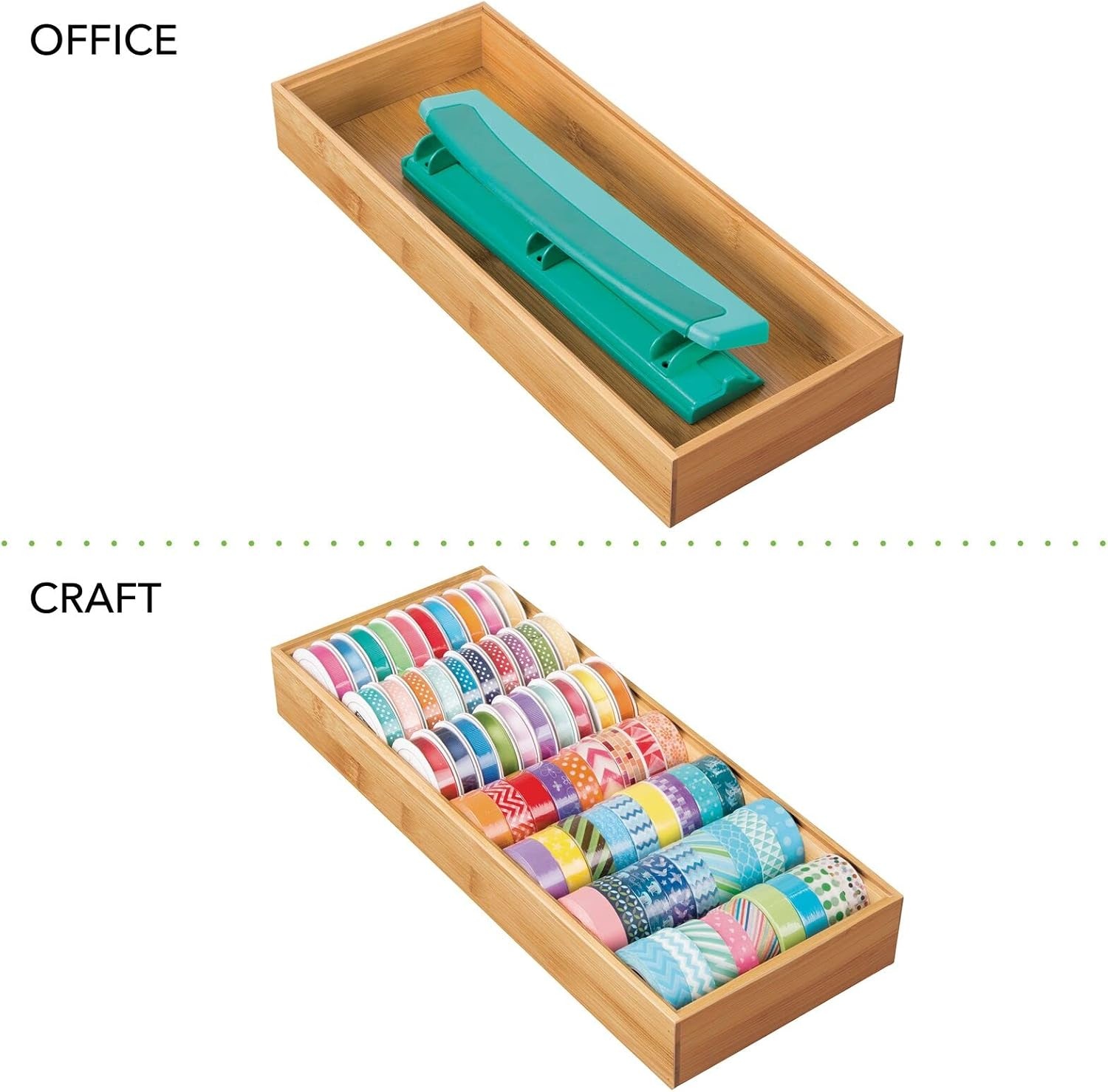 image:imagemDesign Wooden Bamboo Drawer Organizer 15 Long Stackable Storage Box Tray for Kitchen DrawersCabinet Utensil Silverware Spatula and Flatware Holder Echo Collection 2 Pack Natural Wood