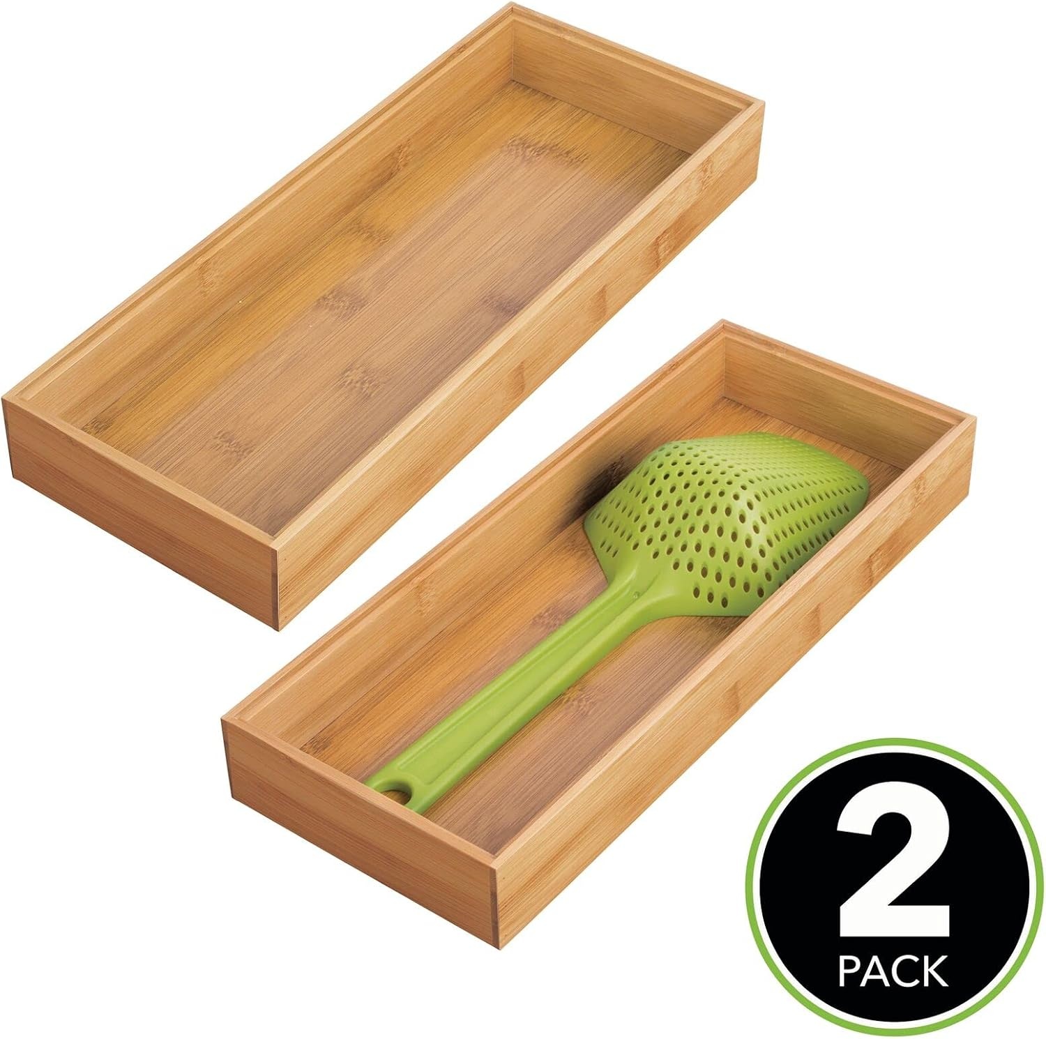 image:imagemDesign Wooden Bamboo Drawer Organizer 15 Long Stackable Storage Box Tray for Kitchen DrawersCabinet Utensil Silverware Spatula and Flatware Holder Echo Collection 2 Pack Natural Wood