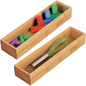 mDesign Pack of 2 Functional Drawer Organiser — Elegant Bamboo Kitchen Drawer Divider for Cutlery, Silverware, Utensils – Convenient Drawer Separator – Light Brown(7 6 cm x 30 5 cm x 5 1 cm)