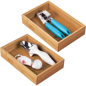 mDesign Pack of 2 Functional Drawer Organiser — Elegant Bamboo Kitchen Drawer Divider for Cutlery, Silverware, Utensils – Convenient Drawer Separator – Light Brown(15.2 x 22.9 x 5.1 cm)