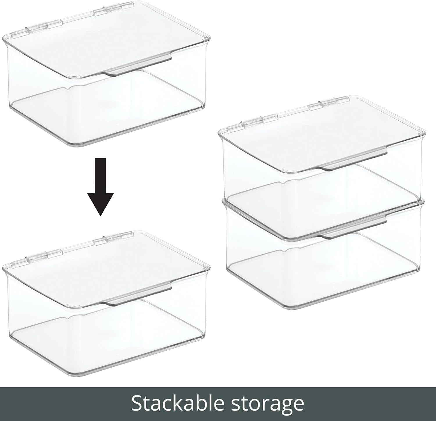 image:imagemDesign Plastic Small Stackable Divided Battery Storage Organizer Box with Hinged Lid for AA AAA C D 9 Volt Sizes Great Storage for Kitchens Home Offices Lumiere Collection 2 Pack Clear55 x 66 x 3 Pack of 2