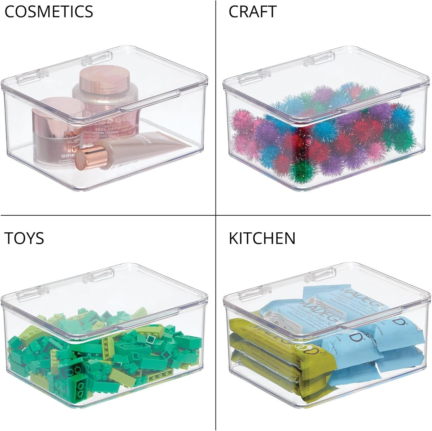 image:imagemDesign Plastic Small Stackable Divided Battery Storage Organizer Box with Hinged Lid for AA AAA C D 9 Volt Sizes Great Storage for Kitchens Home Offices Lumiere Collection 2 Pack Clear55 x 66 x 3 Pack of 2