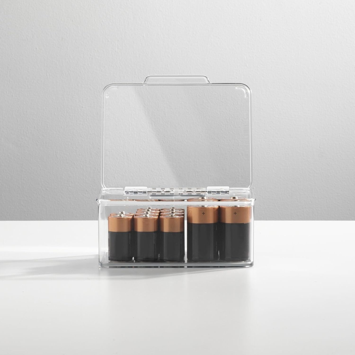 image:imagemDesign Plastic Small Stackable Divided Battery Storage Organizer Box with Hinged Lid for AA AAA C D 9 Volt Sizes Great Storage for Kitchens Home Offices Lumiere Collection 2 Pack Clear55 x 66 x 3 Pack of 2