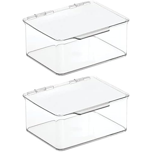 image:imagemDesign Plastic Small Stackable Divided Battery Storage Organizer Box with Hinged Lid for AA AAA C D 9 Volt Sizes Great Storage for Kitchens Home Offices Lumiere Collection 2 Pack  Clear55 x 66 x 3 Pack of 2
