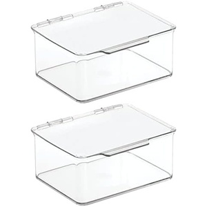 mDesign Plastic Small Stackable Divided Battery Storage Organizer Box with Hinged Lid for AA, AAA, C, D, 9 Volt Sizes, Great Storage for Kitchens, Home Offices, Lumiere Collection, 2 Pack – Clear(5.5 x 6.6 x 3 (Pack of 2))