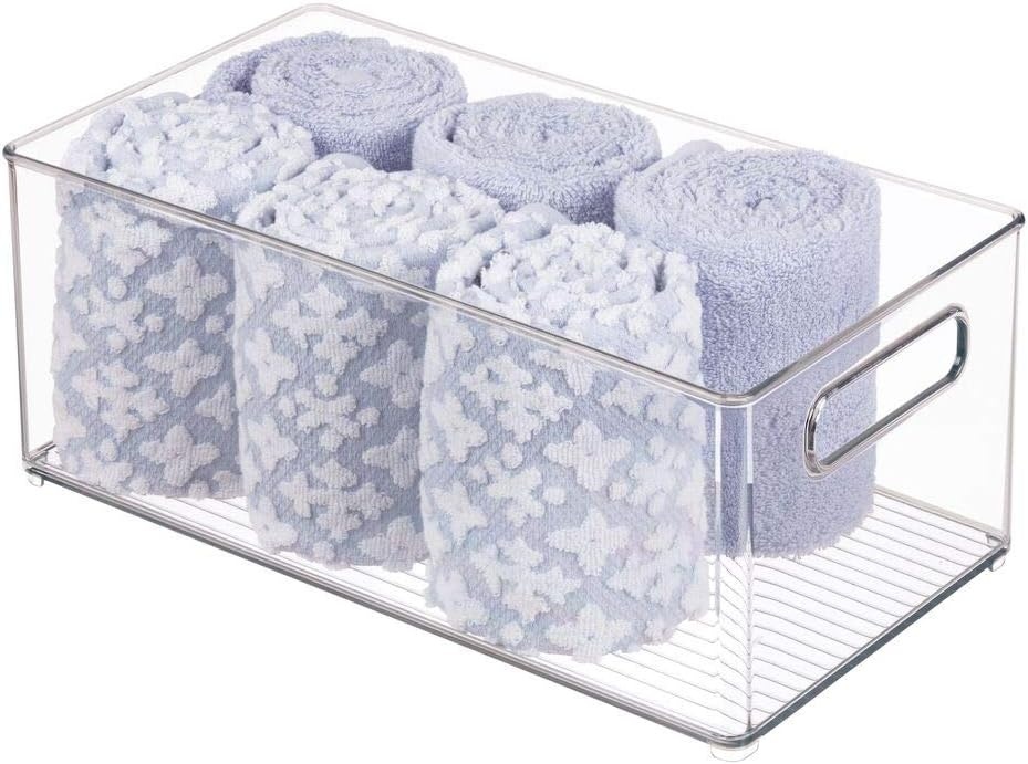 image:imagemDesign Plastic Bathroom Storage Container Bins w Handles Closet Cabinet Vanity Cupboard Shelf Organization Hair Tools Accessory Organizer Ligne Collection Clear 10x6x3 Pack of 1146 x 81 x 6 Pack of 4