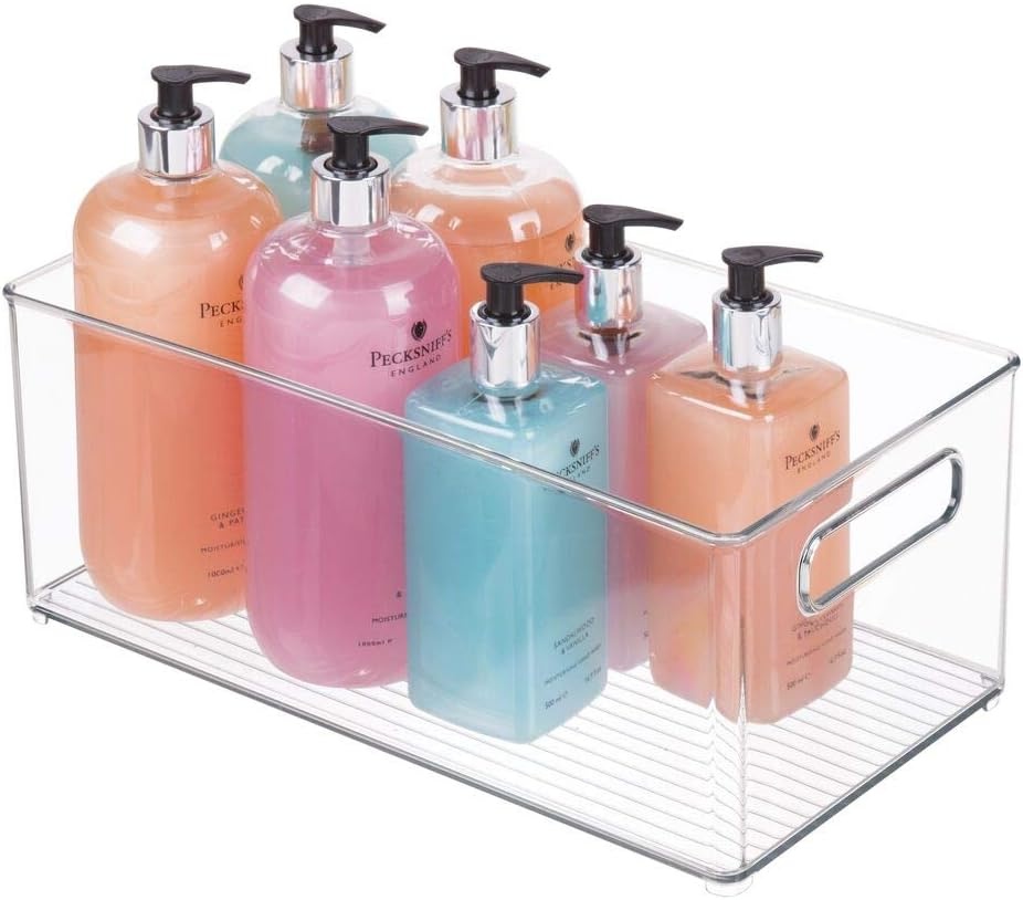 image:imagemDesign Plastic Bathroom Storage Container Bins w Handles Closet Cabinet Vanity Cupboard Shelf Organization Hair Tools Accessory Organizer Ligne Collection Clear 10x6x3 Pack of 1146 x 81 x 6 Pack of 4