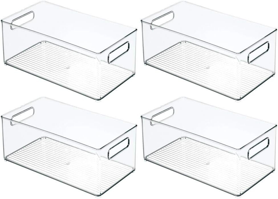 image:imagemDesign Plastic Bathroom Storage Container Bins w Handles Closet Cabinet Vanity Cupboard Shelf Organization Hair Tools Accessory Organizer Ligne Collection Clear 10x6x3 Pack of 1146 x 81 x 6 Pack of 4