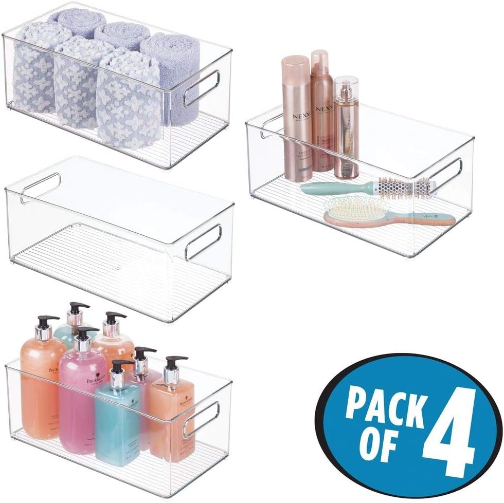 image:imagemDesign Plastic Bathroom Storage Container Bins w Handles Closet Cabinet Vanity Cupboard Shelf Organization Hair Tools Accessory Organizer Ligne Collection Clear 10x6x3 Pack of 1146 x 81 x 6 Pack of 4