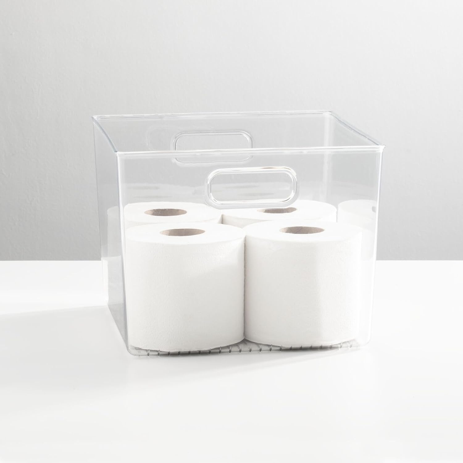 image:imagemDesign Slim Plastic Storage Container Bin with Handles Bathroom Cabinet Organizer for Toiletries Makeup Shampoo Conditioner Face Scrubbers Loofahs Bath Salts 5 Wide 2 Pack Clear10 x 10 x 8 Pack of 1