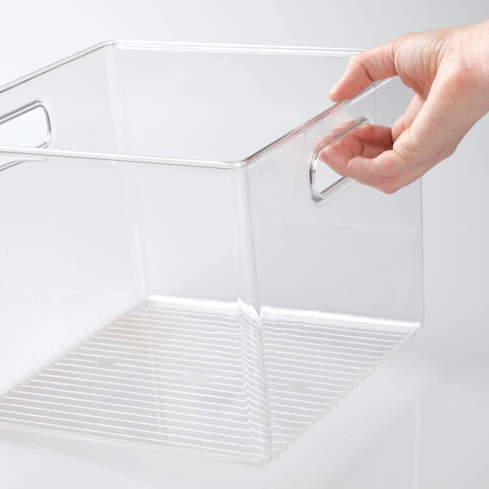 image:imagemDesign Slim Plastic Storage Container Bin with Handles Bathroom Cabinet Organizer for Toiletries Makeup Shampoo Conditioner Face Scrubbers Loofahs Bath Salts 5 Wide 2 Pack Clear10 x 10 x 8 Pack of 1