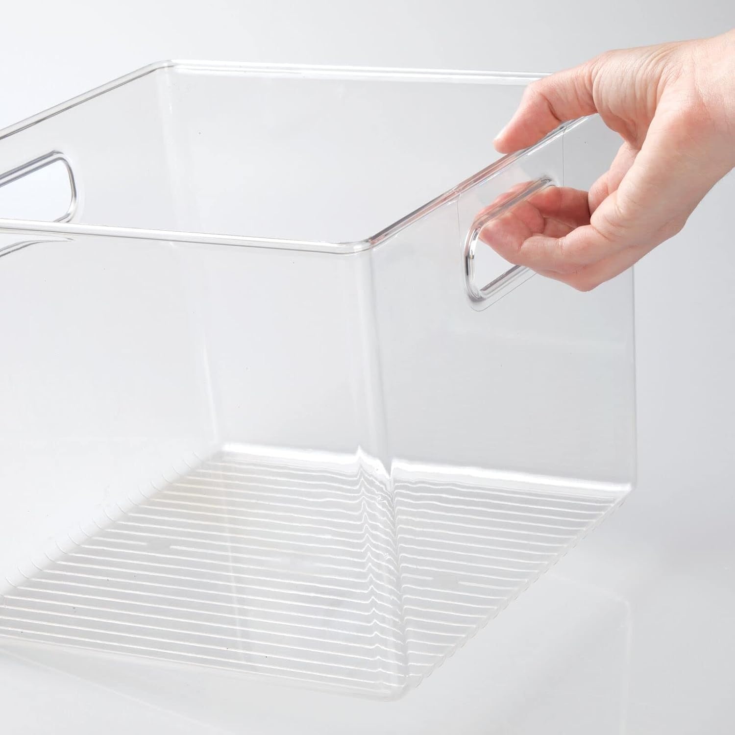 image:imagemDesign Slim Plastic Storage Container Bin with Handles Bathroom Cabinet Organizer for Toiletries Makeup Shampoo Conditioner Face Scrubbers Loofahs Bath Salts 5 Wide 2 Pack Clear10 x 10 x 8 Pack of 1