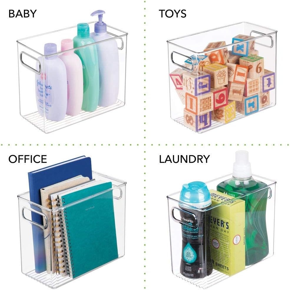 image:imagemDesign Slim Plastic Storage Container Bin with Handles Bathroom Cabinet Organizer for Toiletries Makeup Shampoo Conditioner Face Scrubbers Loofahs Bath Salts 5 Wide 2 Pack Clear10 x 5 x 8 Pack of 2