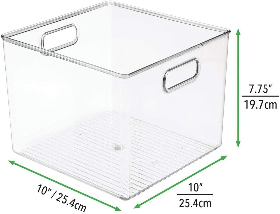 image:imagemDesign Slim Plastic Storage Container Bin with Handles Bathroom Cabinet Organizer for Toiletries Makeup Shampoo Conditioner Face Scrubbers Loofahs Bath Salts 5 Wide 2 Pack Clear10 x 10 x 8 Pack of 1