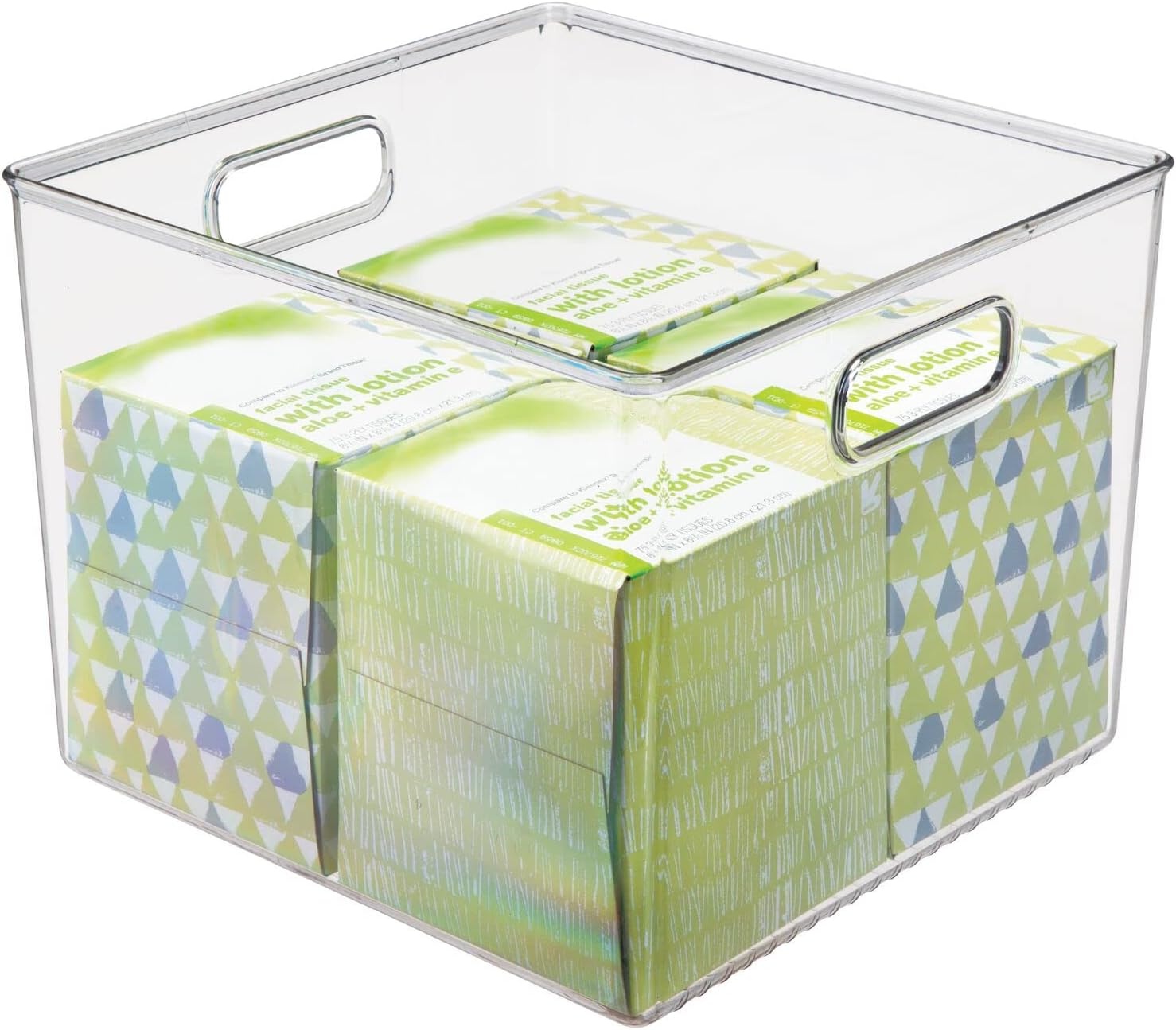 image:imagemDesign Slim Plastic Storage Container Bin with Handles Bathroom Cabinet Organizer for Toiletries Makeup Shampoo Conditioner Face Scrubbers Loofahs Bath Salts 5 Wide 2 Pack Clear10 x 10 x 8 Pack of 1