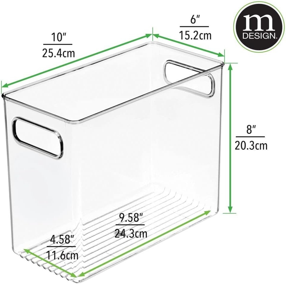 image:imagemDesign Slim Plastic Storage Container Bin with Handles Bathroom Cabinet Organizer for Toiletries Makeup Shampoo Conditioner Face Scrubbers Loofahs Bath Salts 5 Wide 2 Pack Clear10 x 5 x 8 Pack of 2