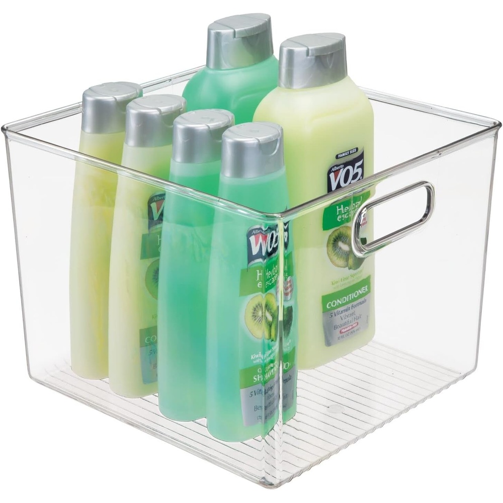 image:imagemDesign Slim Plastic Storage Container Bin with Handles  Bathroom Cabinet Organizer for Toiletries Makeup Shampoo Conditioner Face Scrubbers Loofahs Bath Salts  5 Wide 2 Pack  Clear10 x 10 x 8 Pack of 1