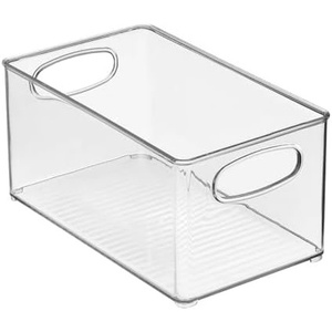 mDesign Plastic Bathroom Storage Container Bins w/ Handles – Closet, Cabinet, Vanity, Cupboard Shelf Organization, Hair Tools Accessory Organizer – Ligne Collection; Clear, 10x6x3 (Pack of 1)(10 x 6 x 5 (Pack of 4))