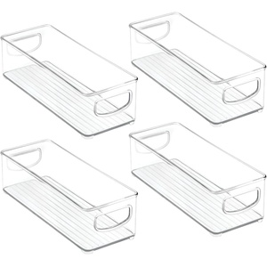 mDesign Plastic Bathroom Storage Container Bins w/ Handles – Closet, Cabinet, Vanity, Cupboard Shelf Organization, Hair Tools Accessory Organizer – Ligne Collection; Clear, 10x6x3 (Pack of 1)(4 x 10 x 3 (Pack of 4))