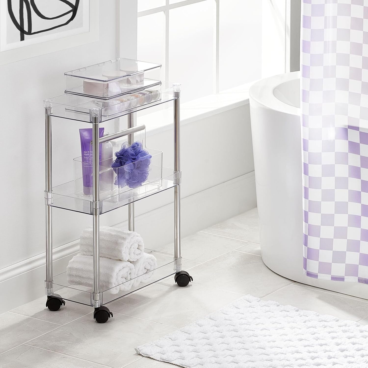 image:imagemDesign Shower Caddy Storage Plastic Organizer Light PinkRose GoldClearChrome
