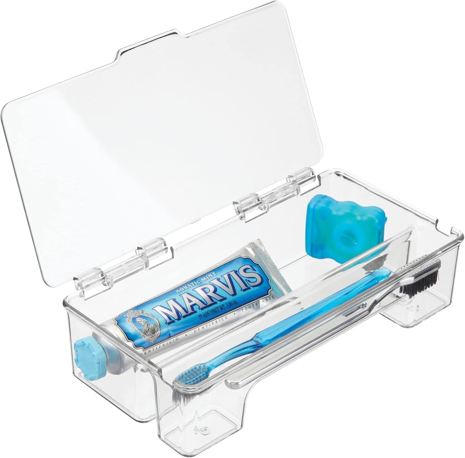 image:imagemDesign Plastic Toothbrush Holder Storage Organizer Bin for Bathroom Vanity Cabinet Closet Drawer Holds Electric Toothbrush Toothpaste Dental Floss Teeth Whitening Strips Hinged Lid Clear
