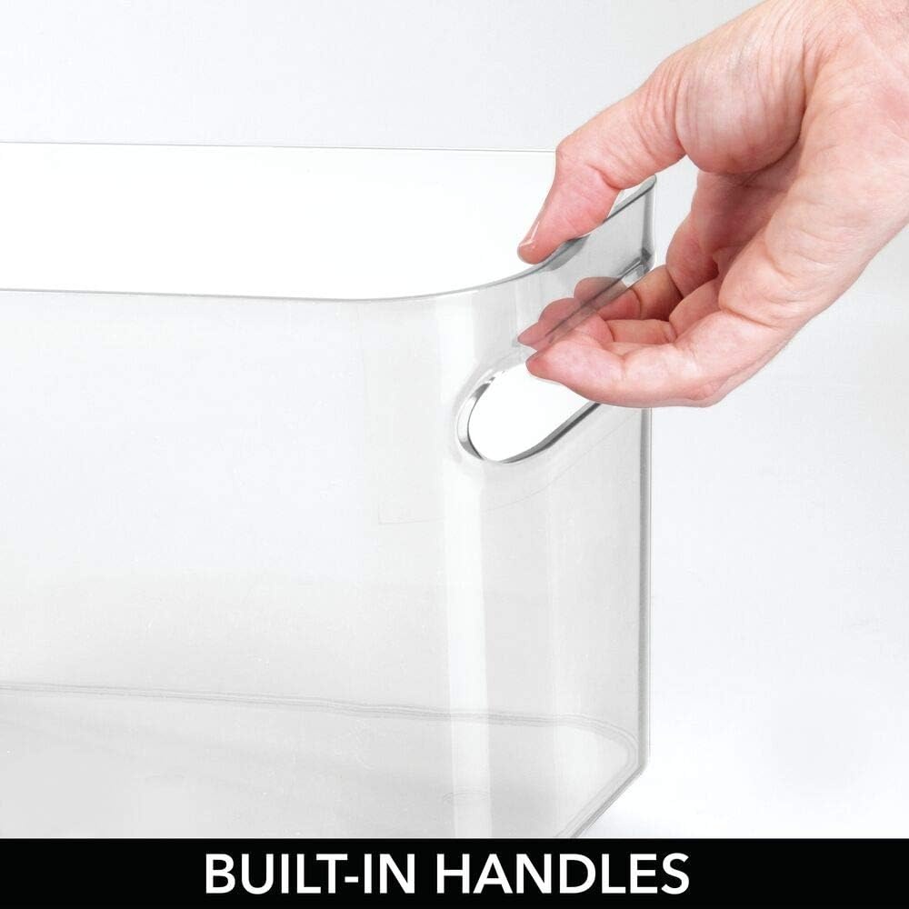 image:imagemDesign Deep Plastic Bathroom Bin with Handles Storage Organizer for Vanity Countertop Hold Soap Body Wash Shampoo Lotion Conditioner Hand Towels 10 Long Aura Collection 8 Pack Clear