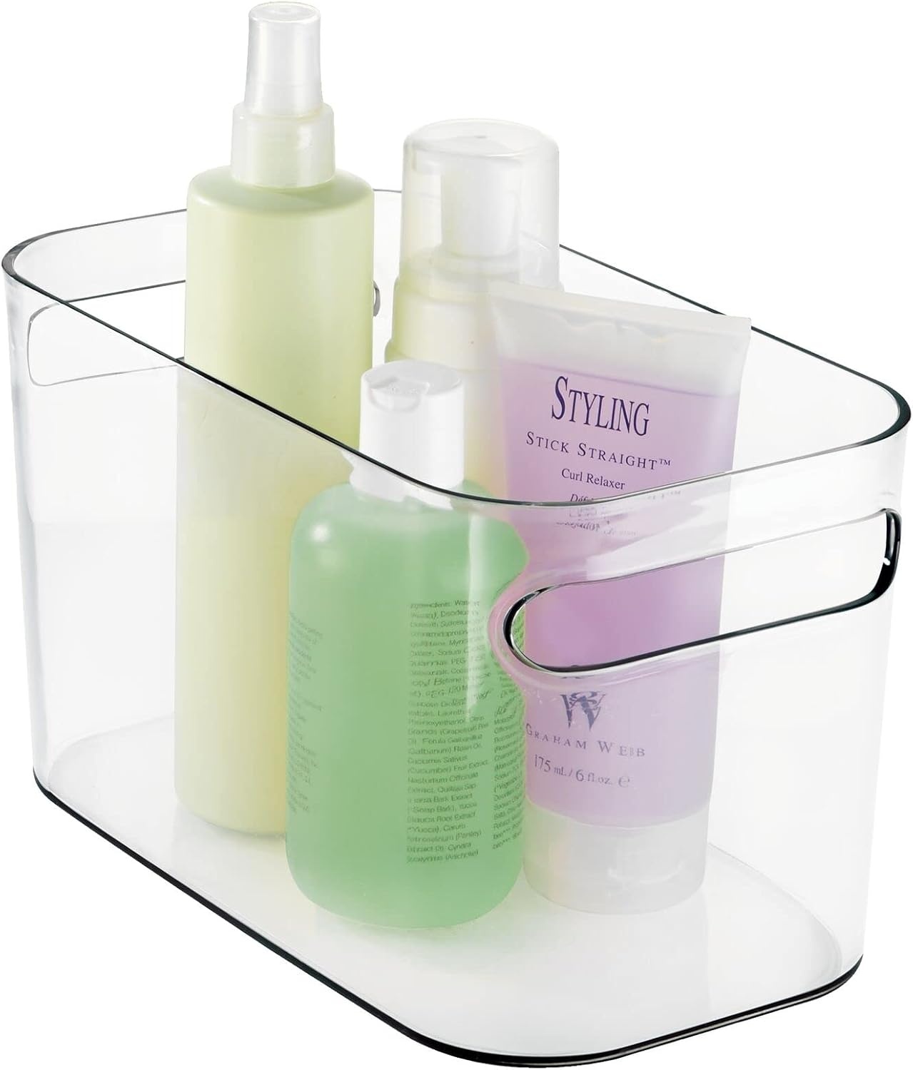 image:imagemDesign Deep Plastic Bathroom Bin with Handles Storage Organizer for Vanity Countertop Hold Soap Body Wash Shampoo Lotion Conditioner Hand Towels 10 Long Aura Collection 2 Pack Clear