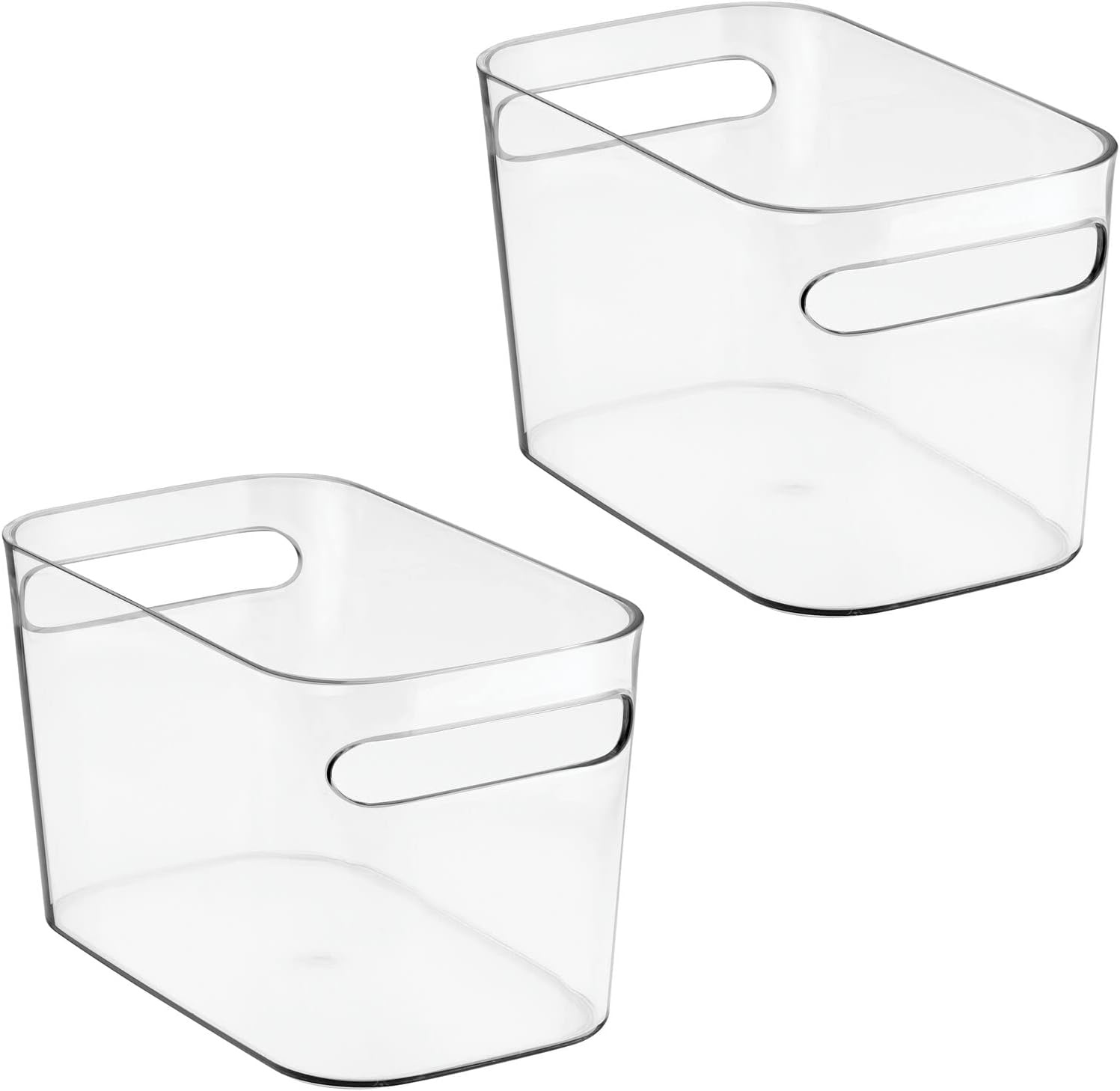 image:imagemDesign Deep Plastic Bathroom Bin with Handles Storage Organizer for Vanity Countertop Hold Soap Body Wash Shampoo Lotion Conditioner Hand Towels 10 Long Aura Collection 2 Pack Clear