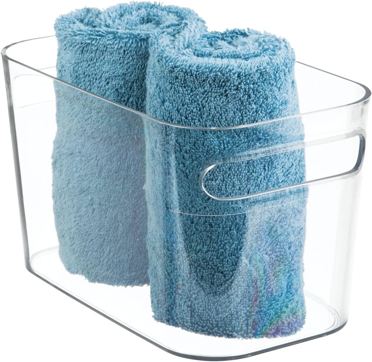 image:imagemDesign Deep Plastic Bathroom Bin with Handles Storage Organizer for Vanity Countertop Hold Soap Body Wash Shampoo Lotion Conditioner Hand Towels 10 Long Aura Collection 8 Pack Clear