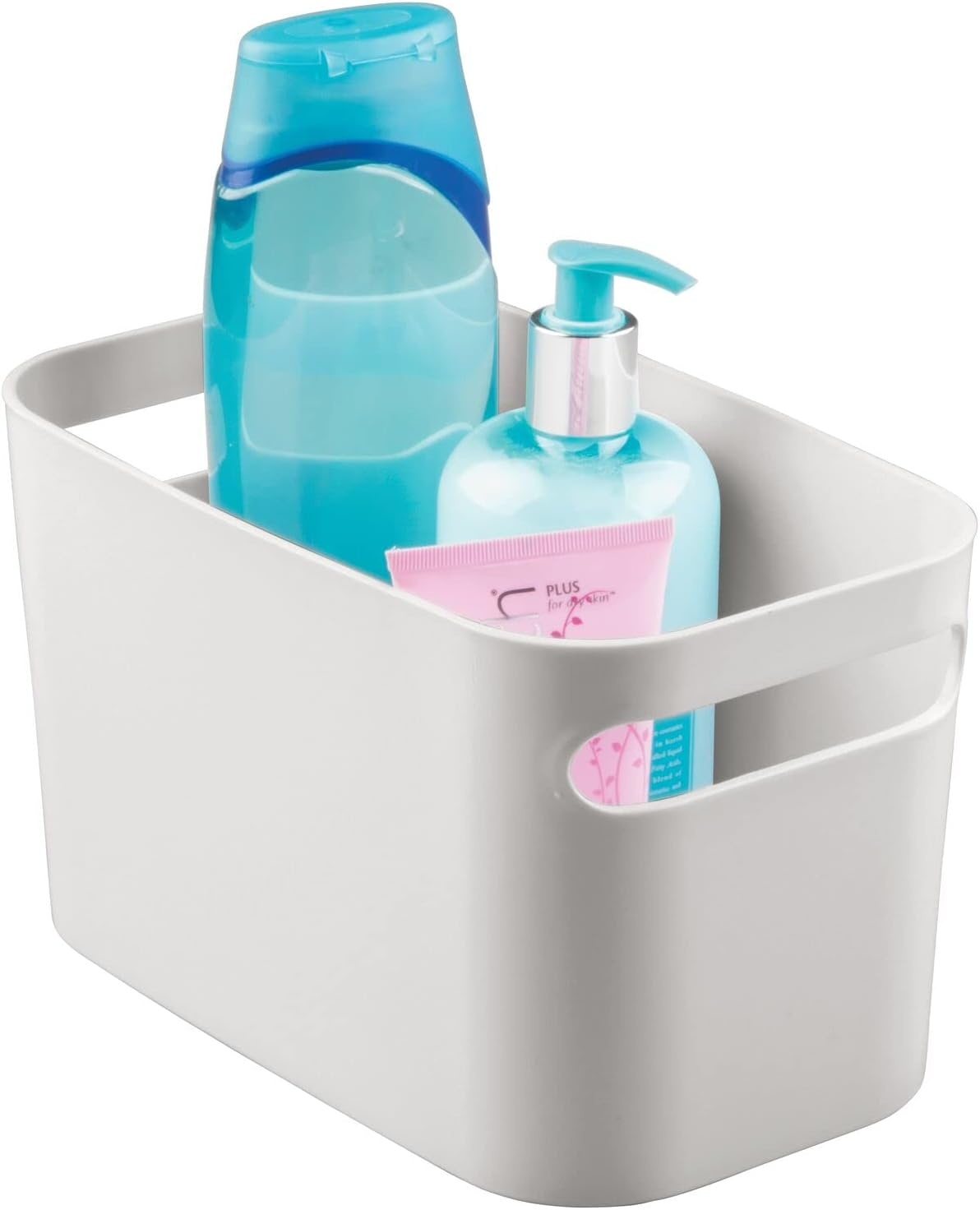 image:imagemDesign Deep Plastic Bathroom Bin with Handles Storage Organizer for Vanity Countertop Hold Soap Body Wash Shampoo Lotion Conditioner Hand Towels 10 Long Aura Collection 8 Pack Light Gray
