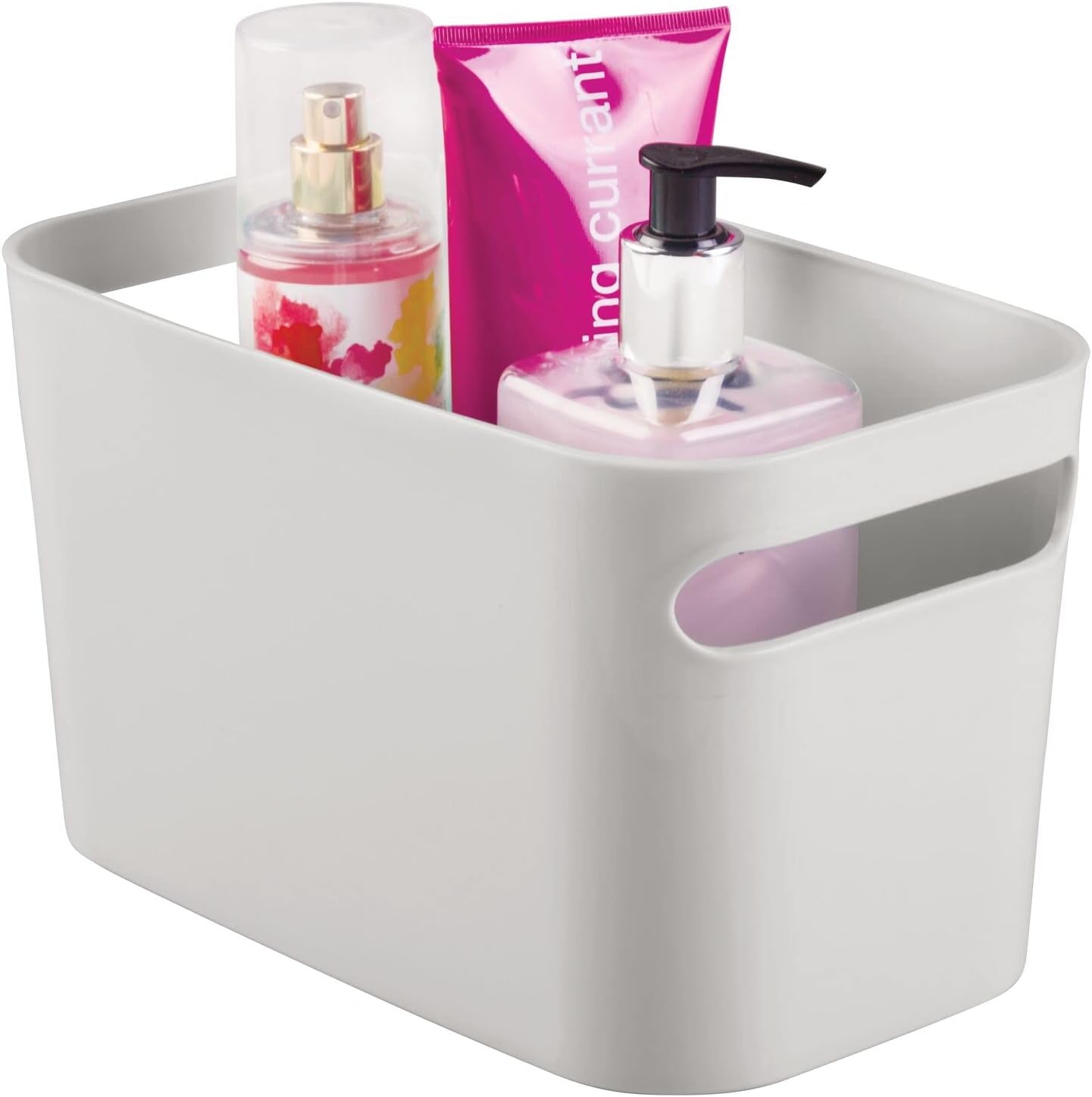 image:imagemDesign Deep Plastic Bathroom Bin with Handles Storage Organizer for Vanity Countertop Hold Soap Body Wash Shampoo Lotion Conditioner Hand Towels 10 Long Aura Collection 8 Pack Light Gray