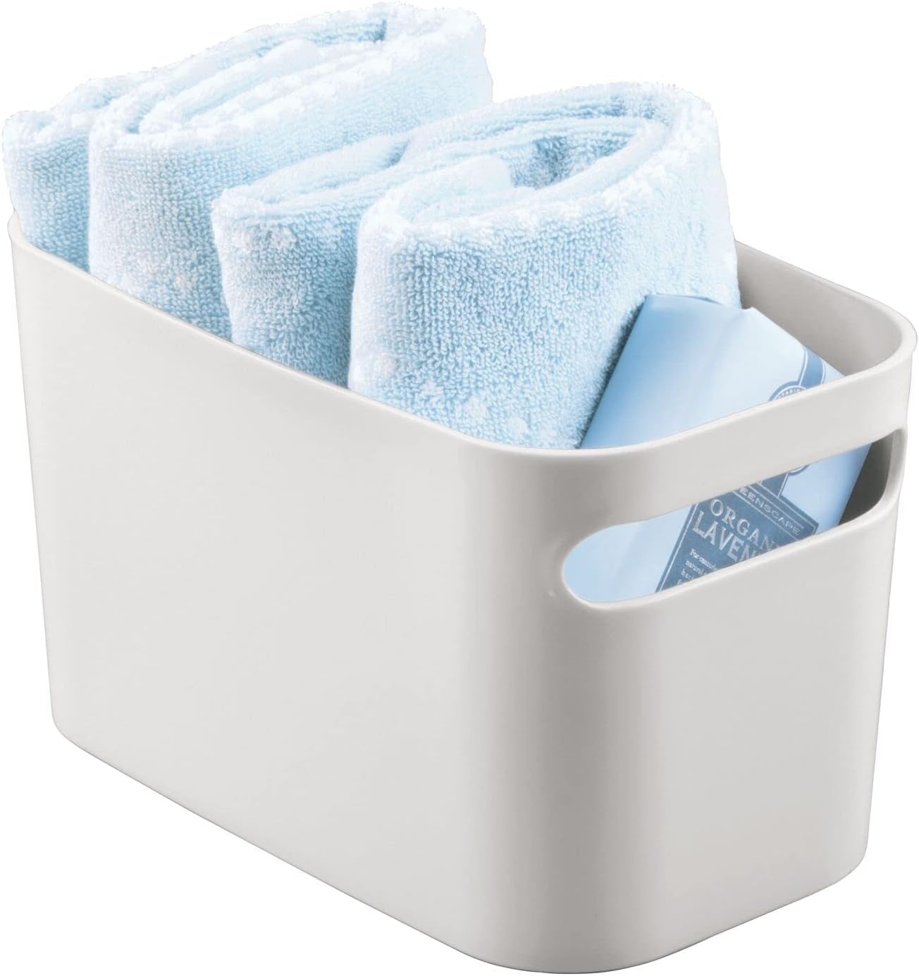 image:imagemDesign Deep Plastic Bathroom Bin with Handles Storage Organizer for Vanity Countertop Hold Soap Body Wash Shampoo Lotion Conditioner Hand Towels 10 Long Aura Collection 8 Pack Light Gray