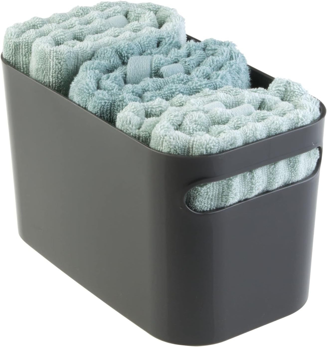 image:imagemDesign Deep Plastic Bathroom Vanity Storage Bin with Handles Organizer for Hand Soap Body Wash Shampoo Lotion 4 Pack Charcoal Gray